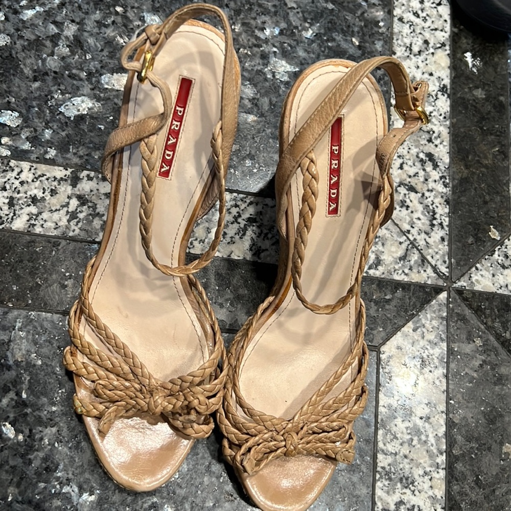 Prada Straw Wedge Heels size 39
